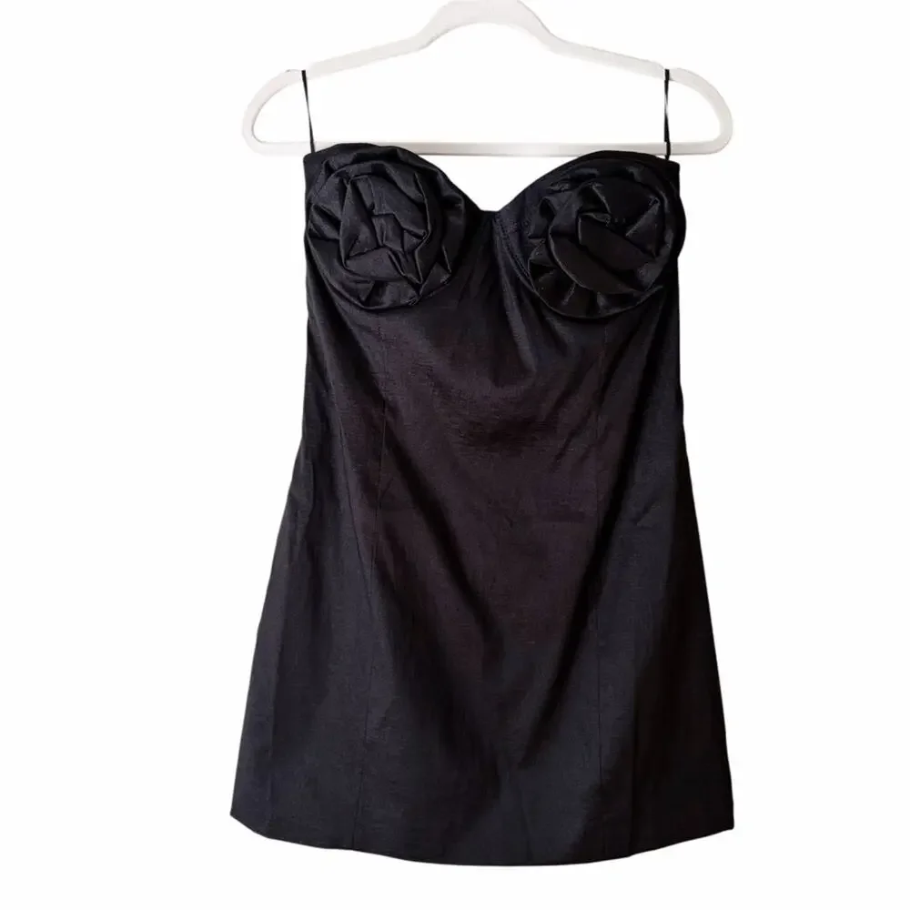 Bardot | Brixton Strapless Mini Dress Sheath Rosette Rose Black XXL NWT